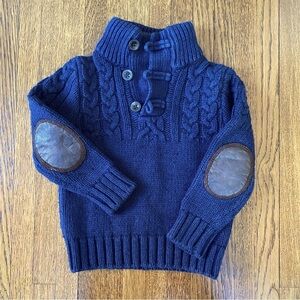 GAP Kids 3T Cozy Navy Cable Knit Sweater with Elbow Patches